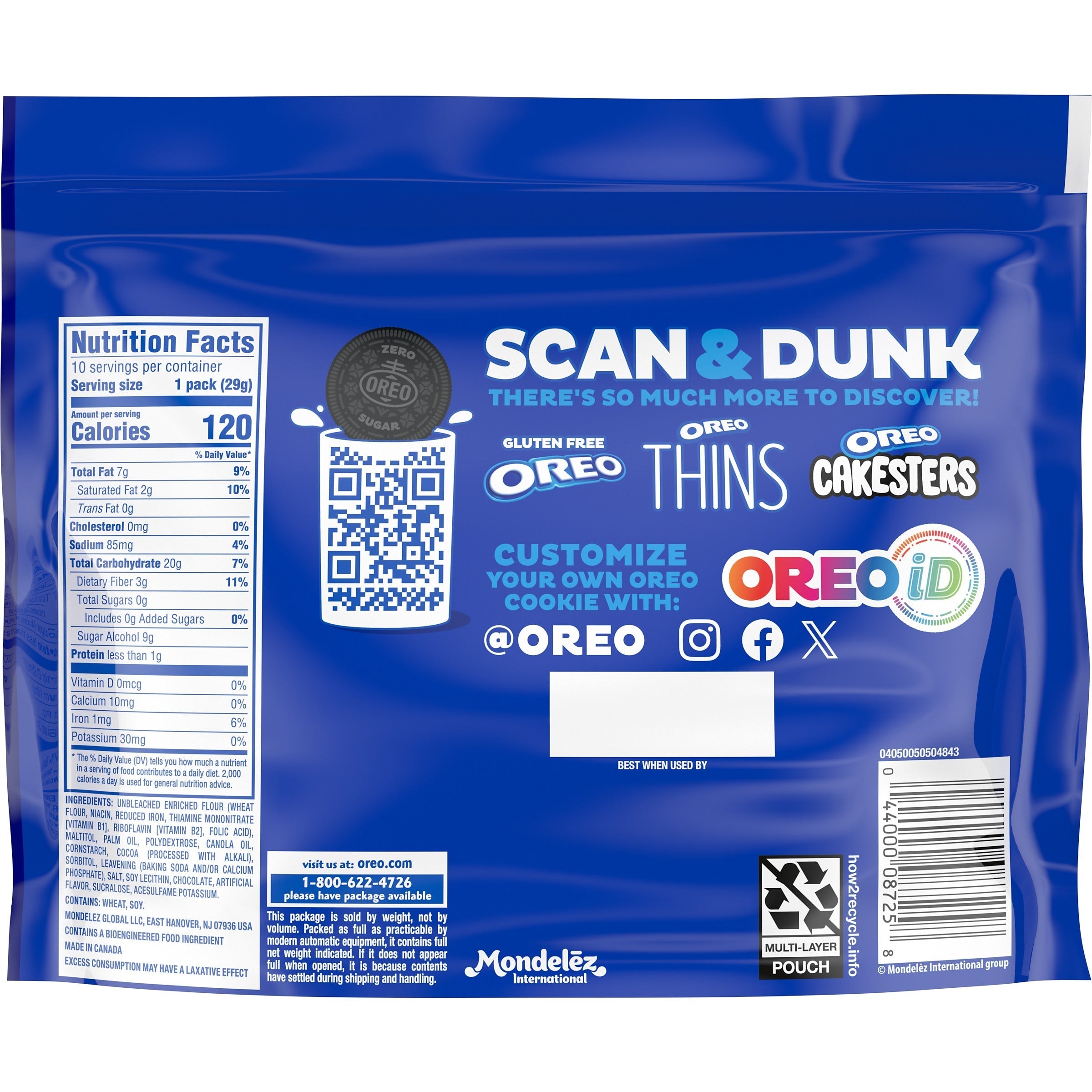 Zero Sugar Double Stuf Chocolate Sandwich Cookies, Snack Packs, 2 Pack N0