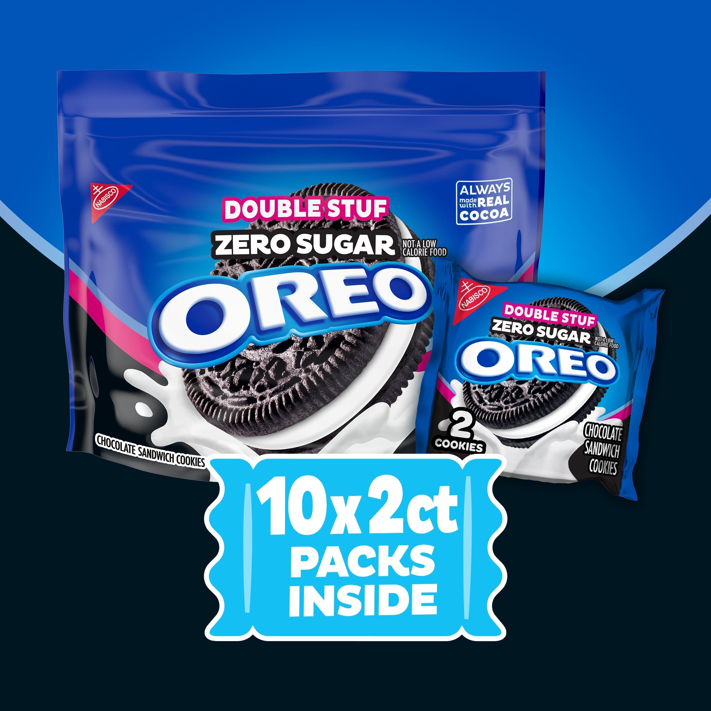 Zero Sugar Double Stuf Chocolate Sandwich Cookies, Snack Packs, 2 Pack N0