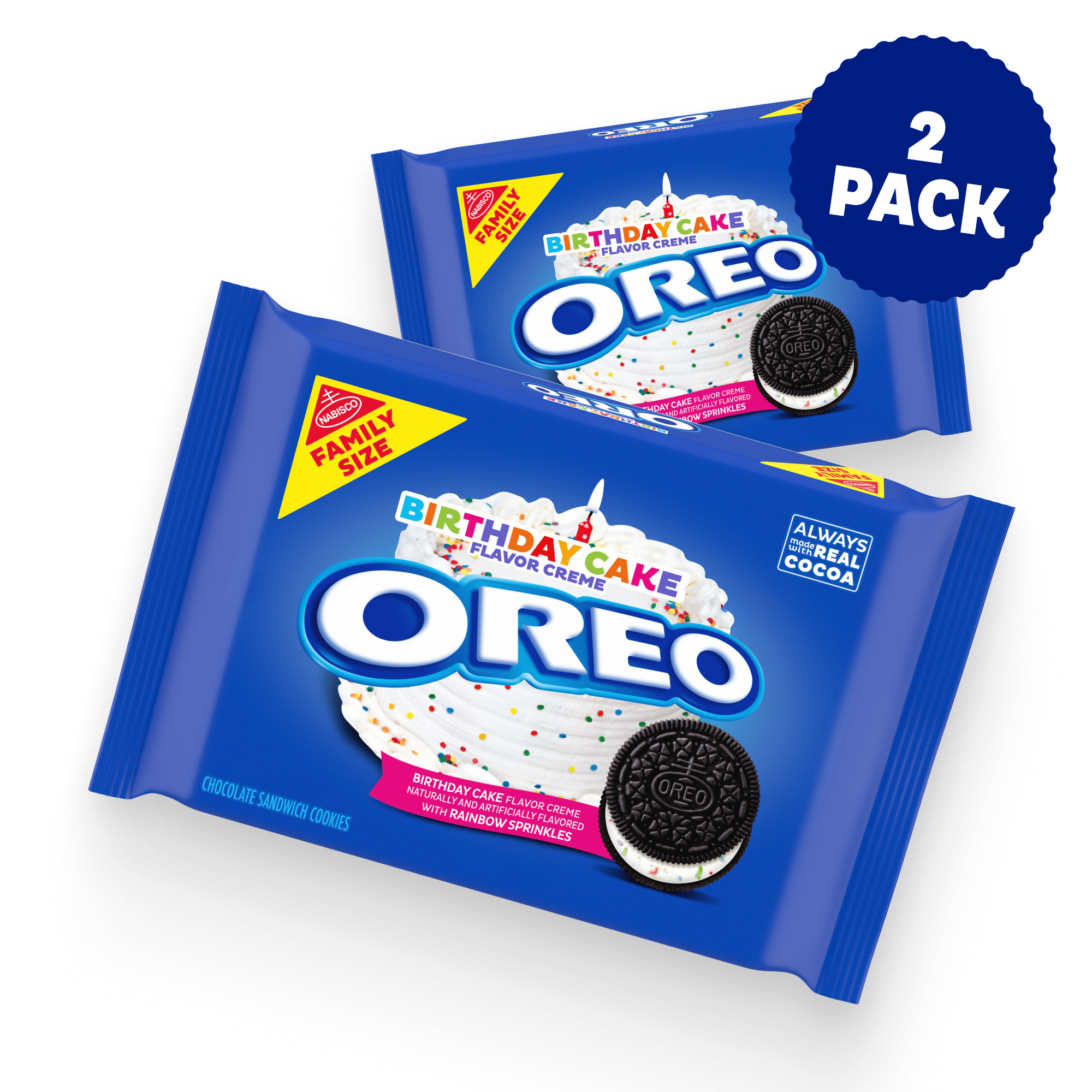 Birthday Cake Creme Chocolate Sandwich Cookies, Family Size, 2 Pack N5