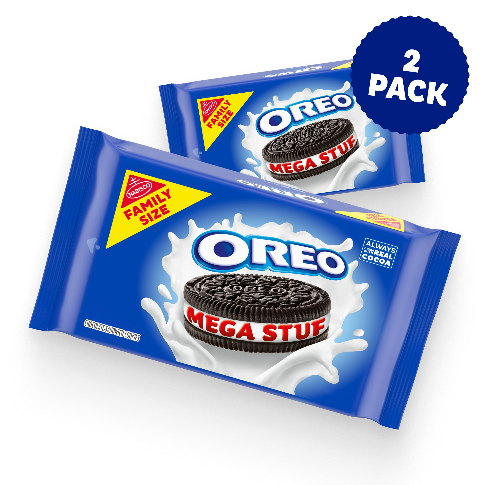 Mega Stuf Chocolate Sandwich Cookies, Family Size, 2 Pack W7