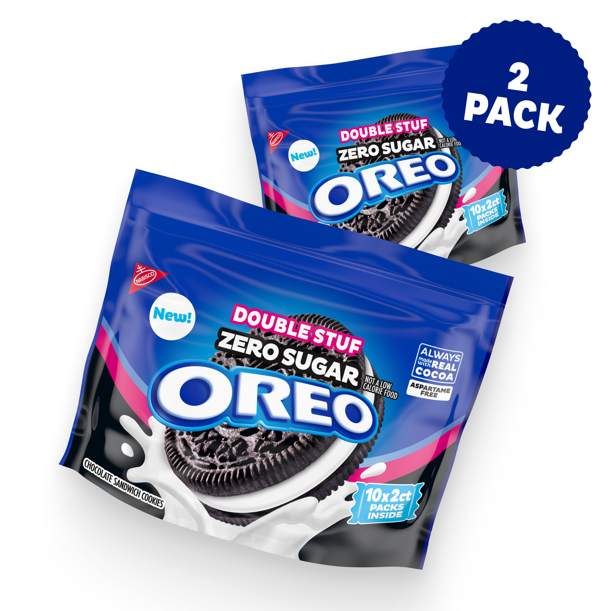 Zero Sugar Double Stuf Chocolate Sandwich Cookies, Snack Packs, 2 Pack N0
