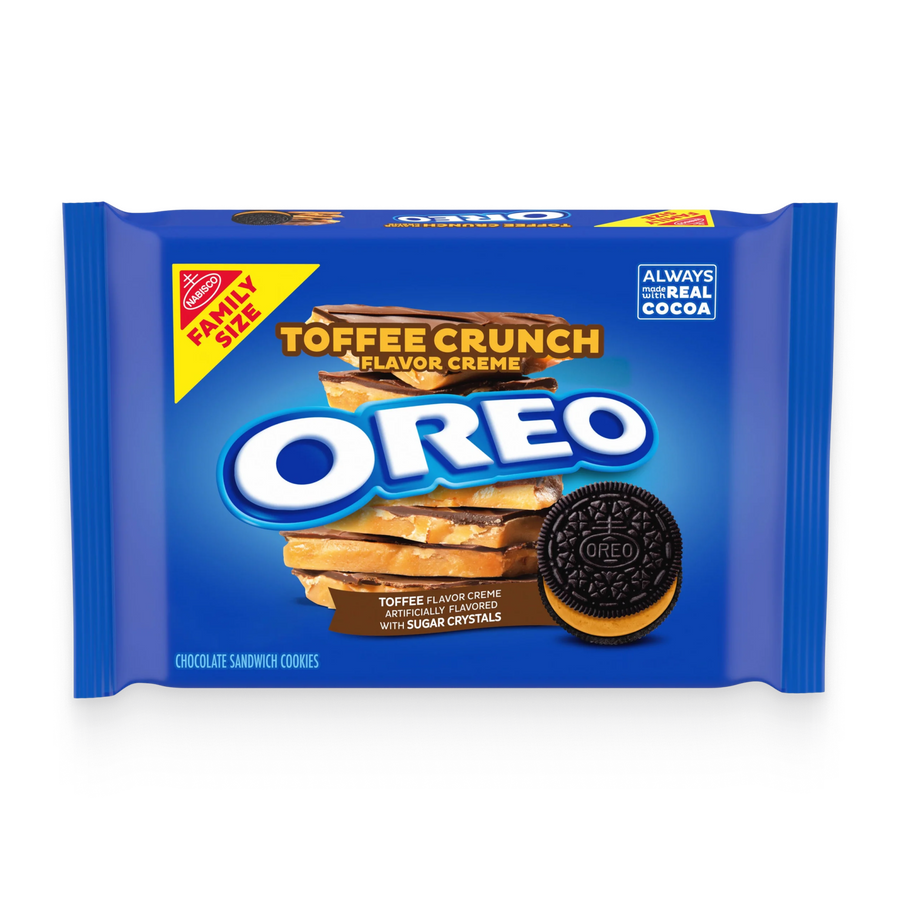 Toffee Crunch Creme With Sugar Crystals Chocolate Sandwich Cookies, Family Size E2